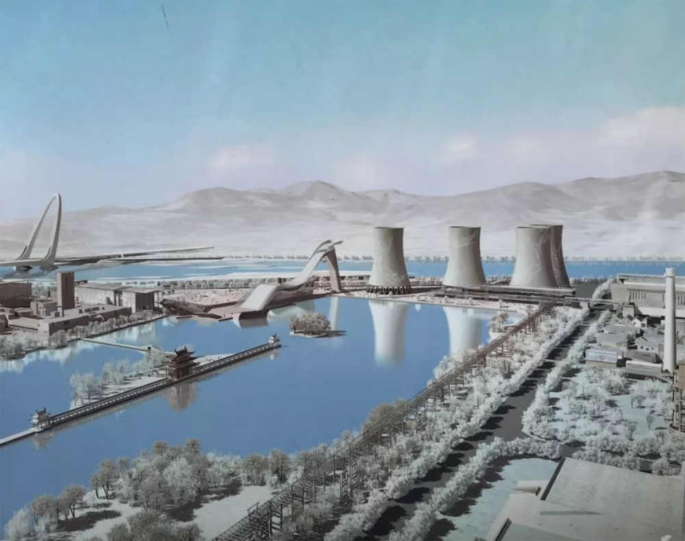 　　圖：永久性的滑雪大跳台，背後屹立着4座冷卻塔\首鋼園提供