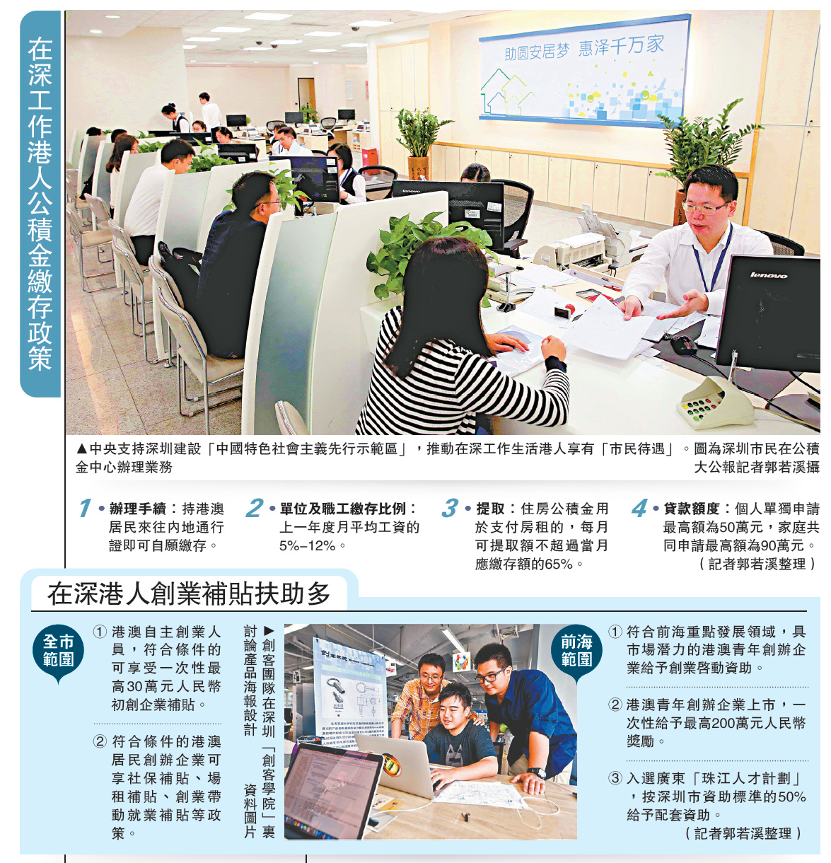 　　圖：中央支持深圳建設「中國特色社會主義先行示範區」，推動在深工作生活港人享有「市民待遇」。圖為深圳市民在公積金中心辦理業務\大公報記者郭若溪攝