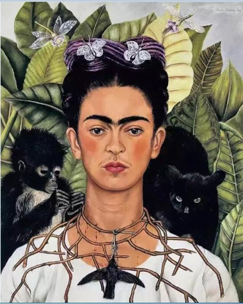 　　圖：芙烈達作品《戴着荊棘項鏈和蜂雀的自畫像》\作者供圖