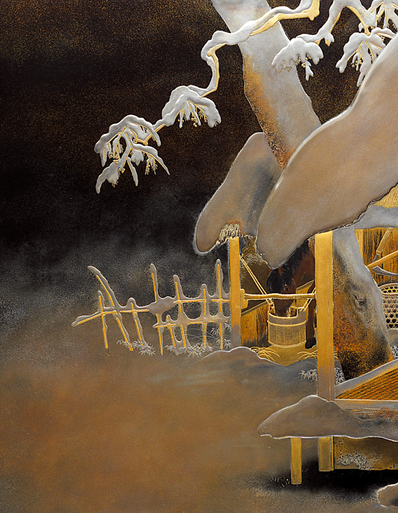 　　圖：《蒔繪雪中佐野（〈鉢之木〉）圖掛屏》局部