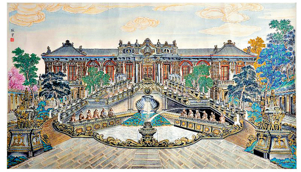 　　圖：清宮西洋樓景區銅版畫之「海晏堂西面十」彩色版仿製品