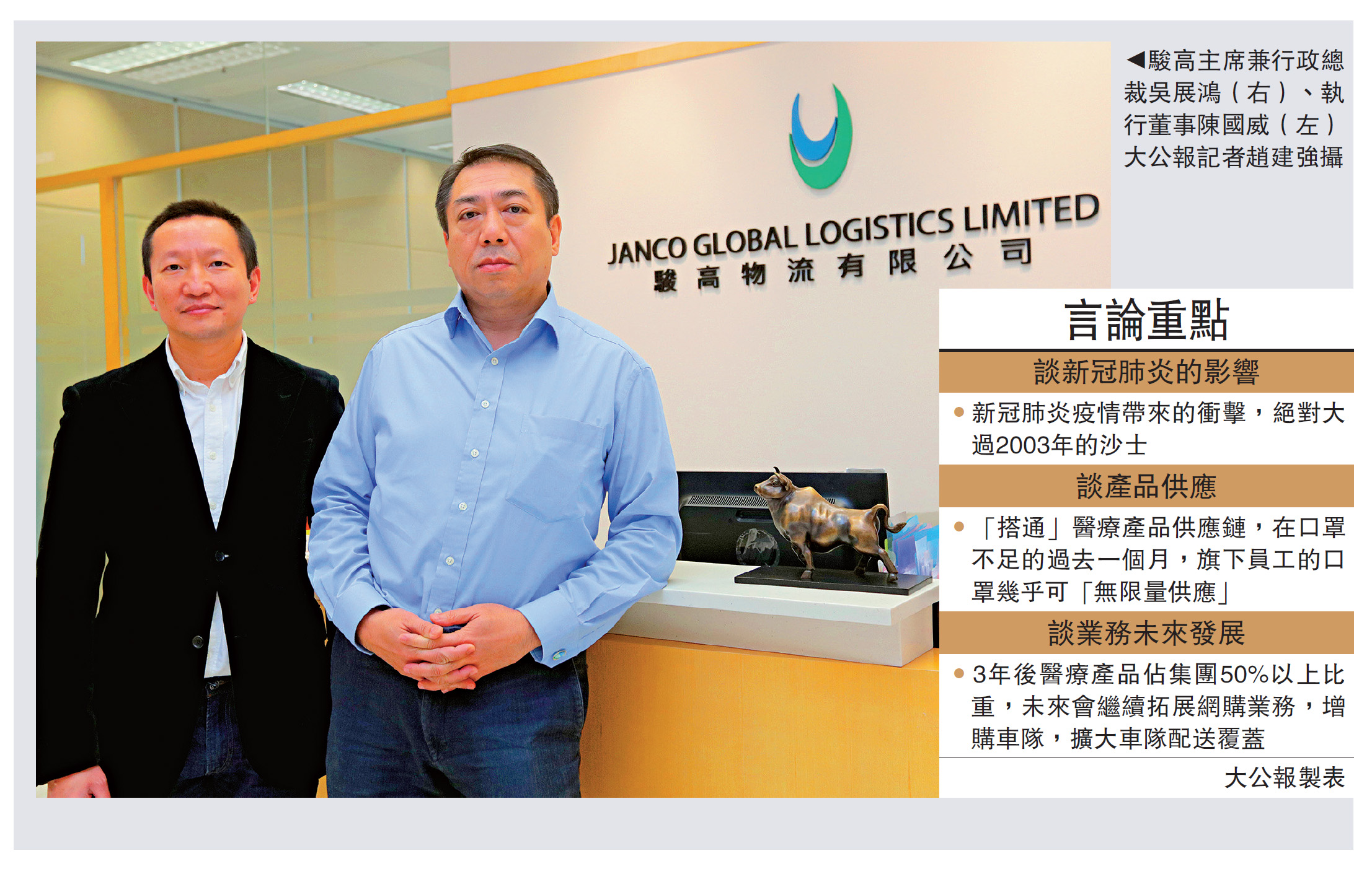 　　圖：駿高主席兼行政總裁吳展鴻（右）、執行董事陳國威（左）\大公報記者趙建強攝