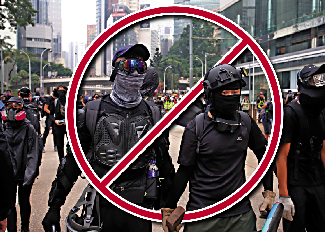 　　圖：高等法院上訴庭裁定指出，很多大規模遊行和示威演變成暴動，而大部分暴徒以蒙面逃避嚴重犯罪行為的責任，因此，對於非法集結及未經批准下集結，禁止蒙面是「為達至正當目的之所需」