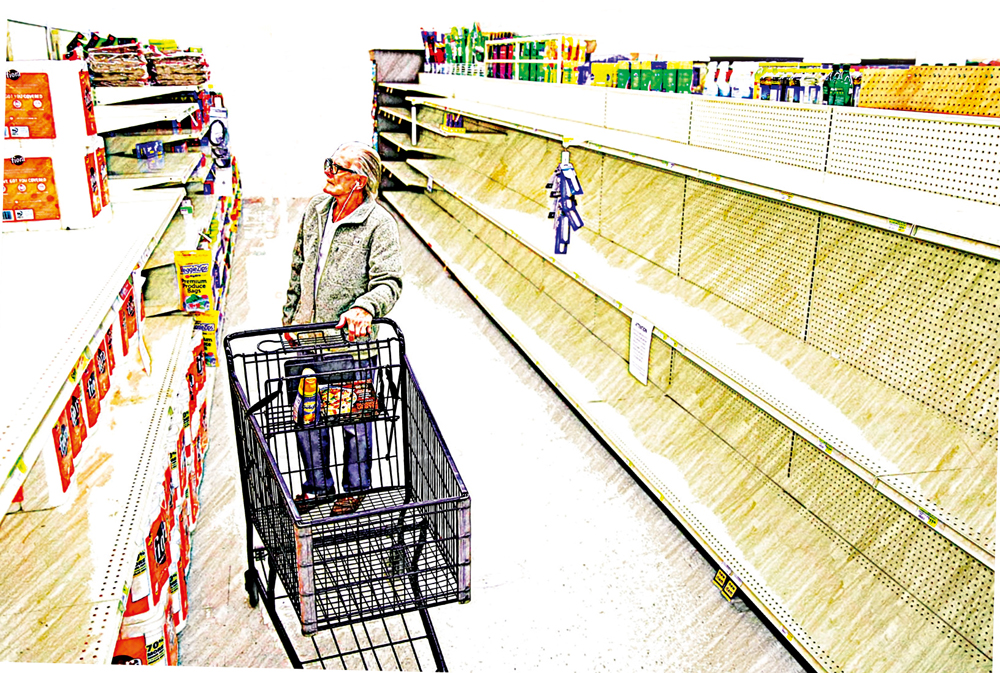 　　圖：美國俄克拉何馬州一名老者望着空空如也的超市貨架\美聯社