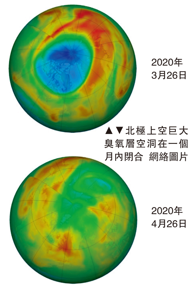 　　圖：北極上空巨大臭氧層空洞在一個月內閉合\網絡圖片