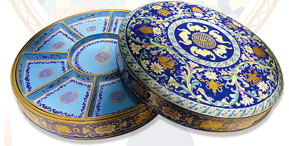 　　圖：清乾隆銅胎畫琺瑯花卉福壽八寶雙層盒\廣東省博物館館藏