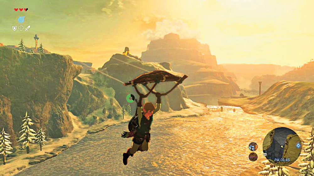 　　圖：《薩爾達傳說曠野之息》可以用滑翔傘翱翔在天地之間