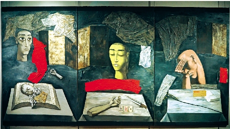 　　圖：張曉剛的三聯屏《黑色三部曲：驚恐、沉思、憂鬱》