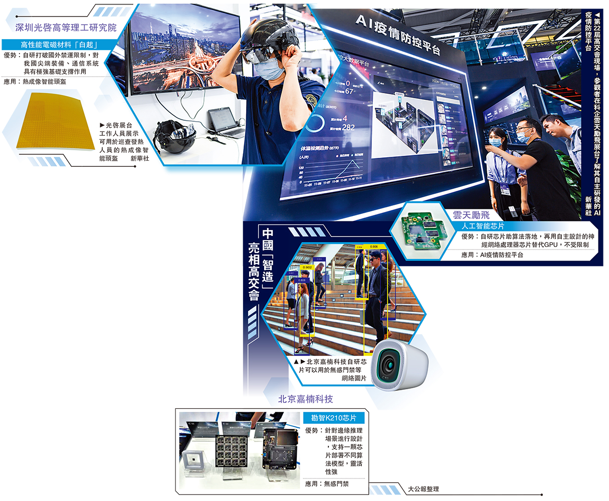 　　圖：第22屆高交會現場，參觀者在科企雲天勵飛展台了解其自主研發的AI疫情防控平台\新華社