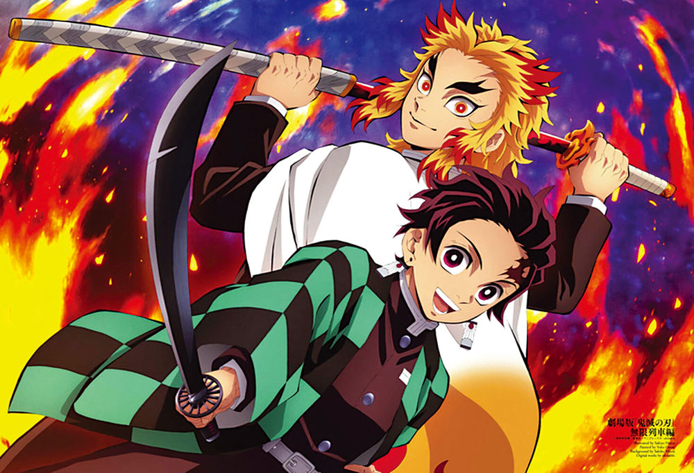 　　圖：炎柱（後）帶領炭治郎斬殺惡鬼