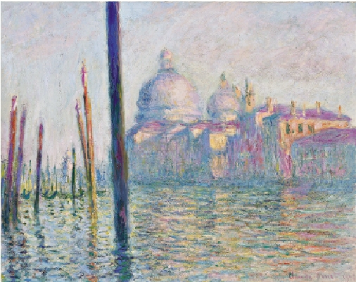 　　圖：莫奈曾在「花神」咖啡館思考並創作，圖為他的畫作《威尼斯大運河》。 \作者供圖