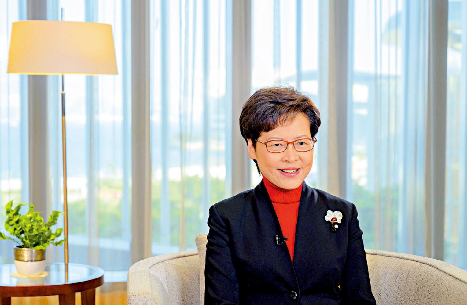 　　圖：林鄭月娥表示，去年是香港回歸以來的重要轉折點，是「一國兩制」行穩致遠的新起點。\中新社