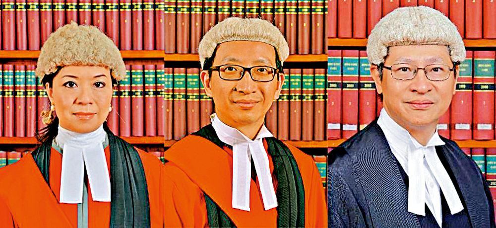 　　圖：潘敏琦、林雲浩和周家明（左至右）獲委任為高等法院上訴法庭法官。