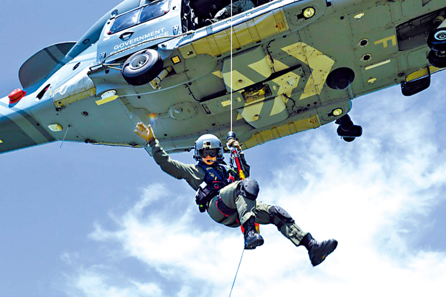 　　圖：要成為航空醫官或航空醫療護士，需通過空中吊運訓練和救生衣及充氣艇救生訓練等。