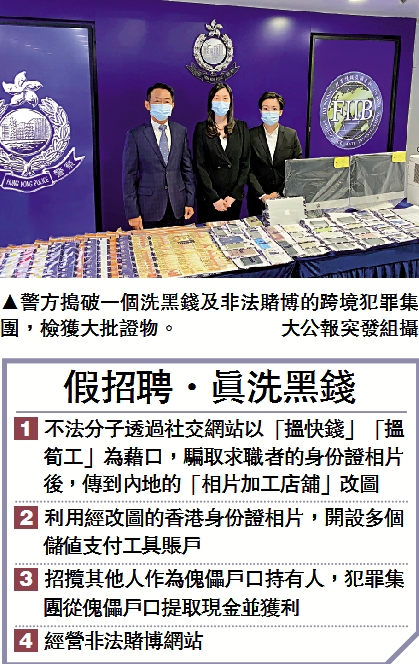　　圖：警方搗破一個洗黑錢及非法賭博的跨境犯罪集團，檢獲大批證物。/大公報突發組攝