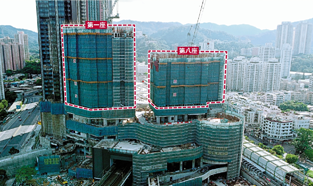 　　圖：柏傲莊Ⅲ第一座及第八座牆身底座部分混凝土強度未達標，發展商決定拆卸重建（紅框）。