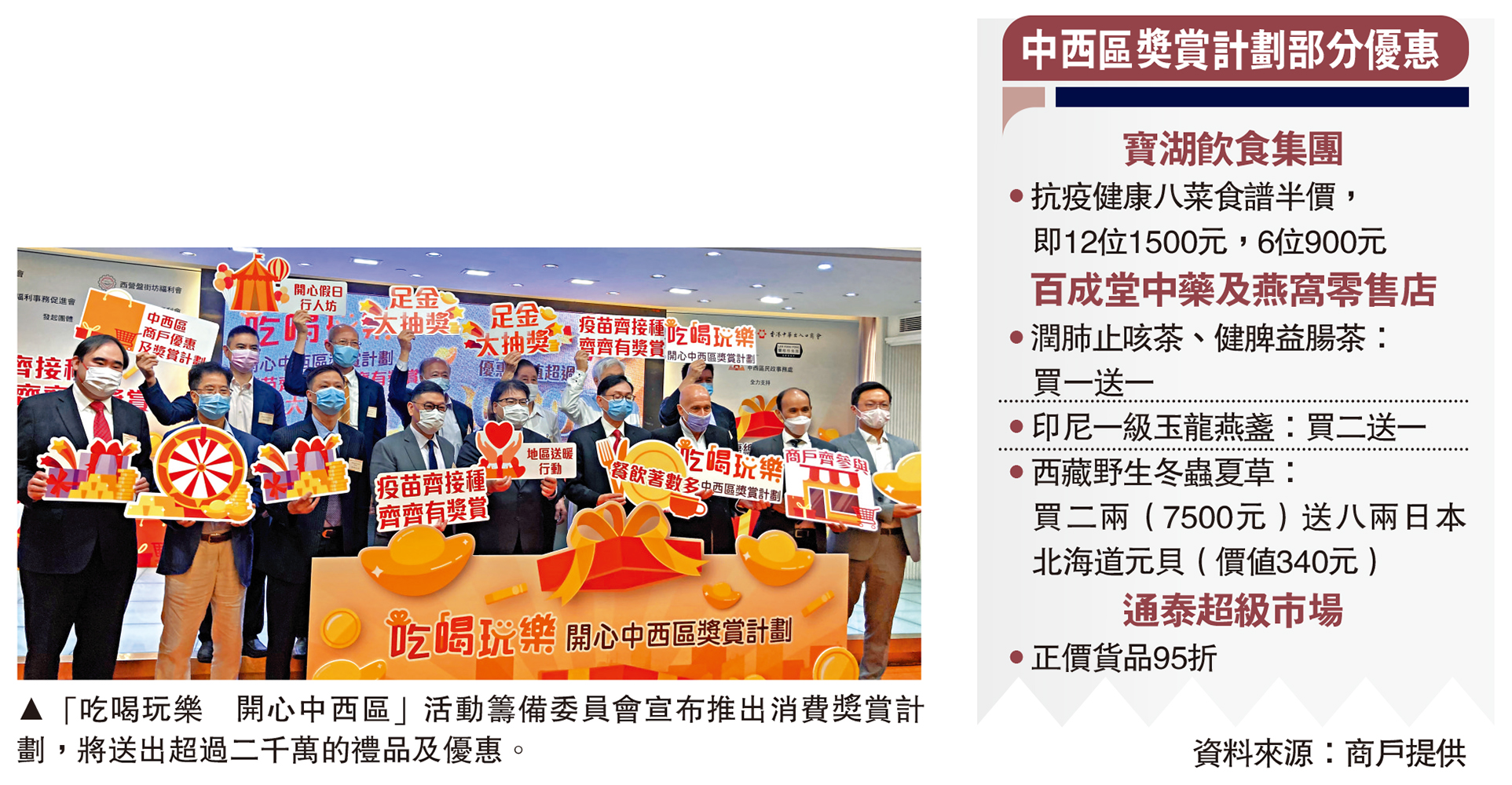 　　圖：「吃喝玩樂 開心中西區」活動籌備委員會宣布推出消費獎賞計劃，將送出超過二千萬的禮品及優惠。