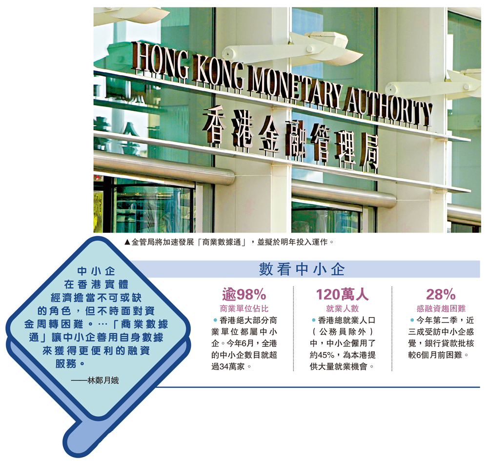 　　圖：金管局將加速發展「商業數據通」，並擬於明年投入運作。