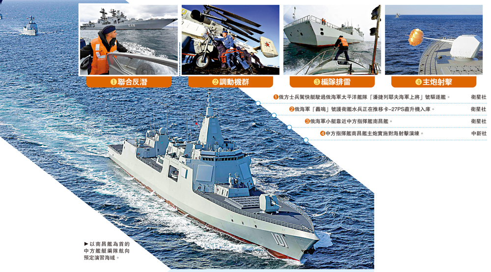 　　圖：以南昌艦為首的中方艦艇編隊航向預定演習海域。