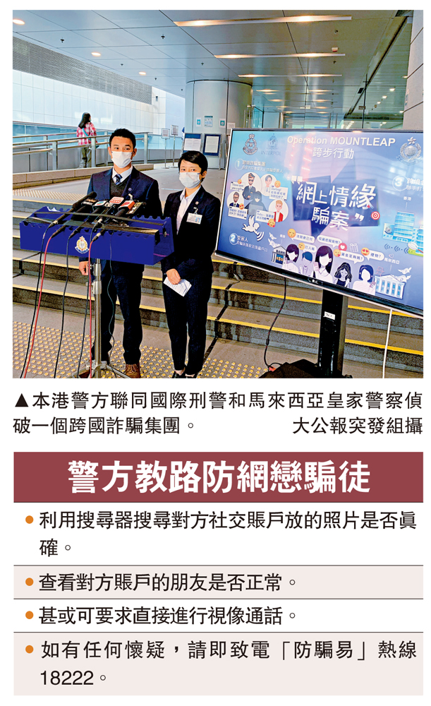 　　圖：本港警方聯同國際刑警和馬來西亞皇家警察偵破一個跨國詐騙集團。\大公報突發組攝