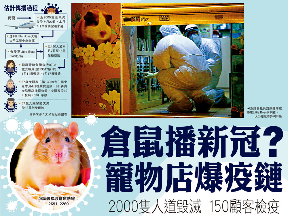 圖:漁護署職員到銅鑼灣寵物店Little Boss內調查。\大公報記者麥潤田攝