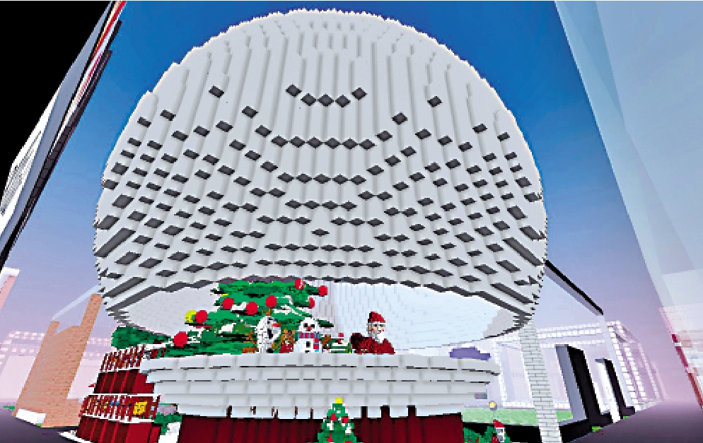 　　圖：烤仔建工在CV建造的聖誕舞會場地，上方是超現實的懸空半球體。