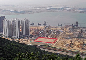 　　圖：東涌第57區商業地（紅框）地盤面積約13.28萬方呎。
