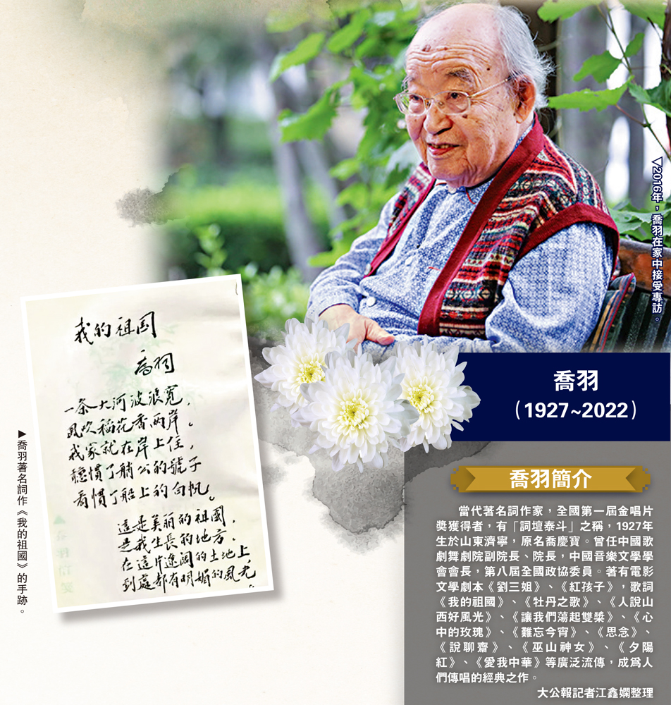 　　圖：2016年，喬羽在家中接受專訪。