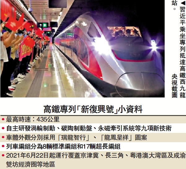 　　圖：習近平乘坐專列抵達高鐵西九龍站。\央視截圖