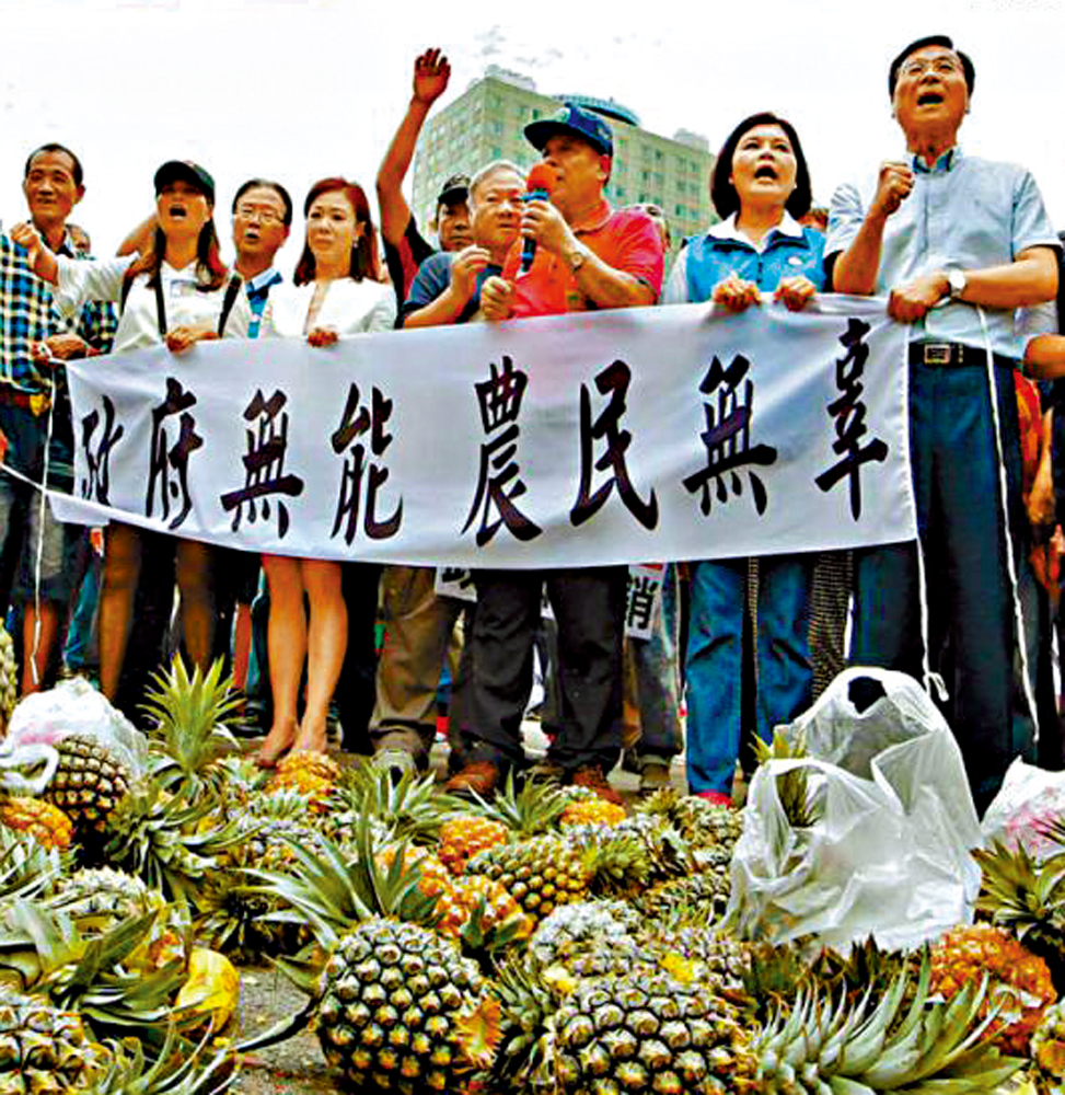 　　圖：台灣菠蘿因質量不佳而影響銷情。圖為台灣民眾舉行集會，要求台當局解決農產品銷售問題。\網上圖片