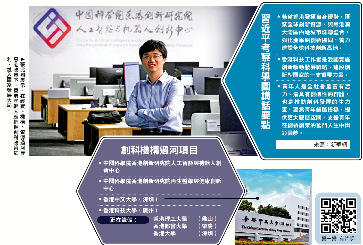 　　圖：張兆翔表示，在經費、機構、資源過河等惠港政策下，香港年輕人應把握創科政策紅利，融入國家發展大局。