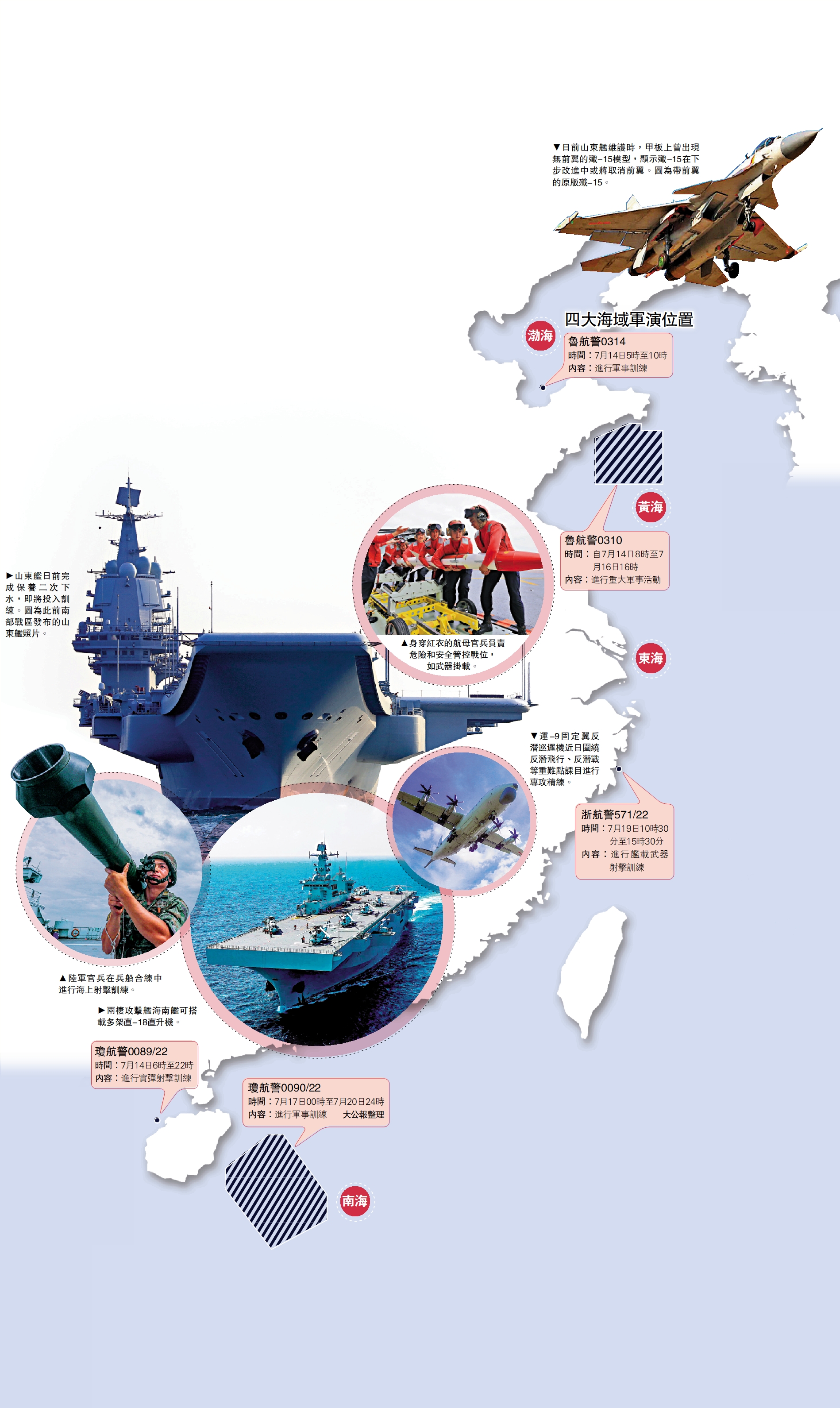 　　圖：四大海域軍演位置