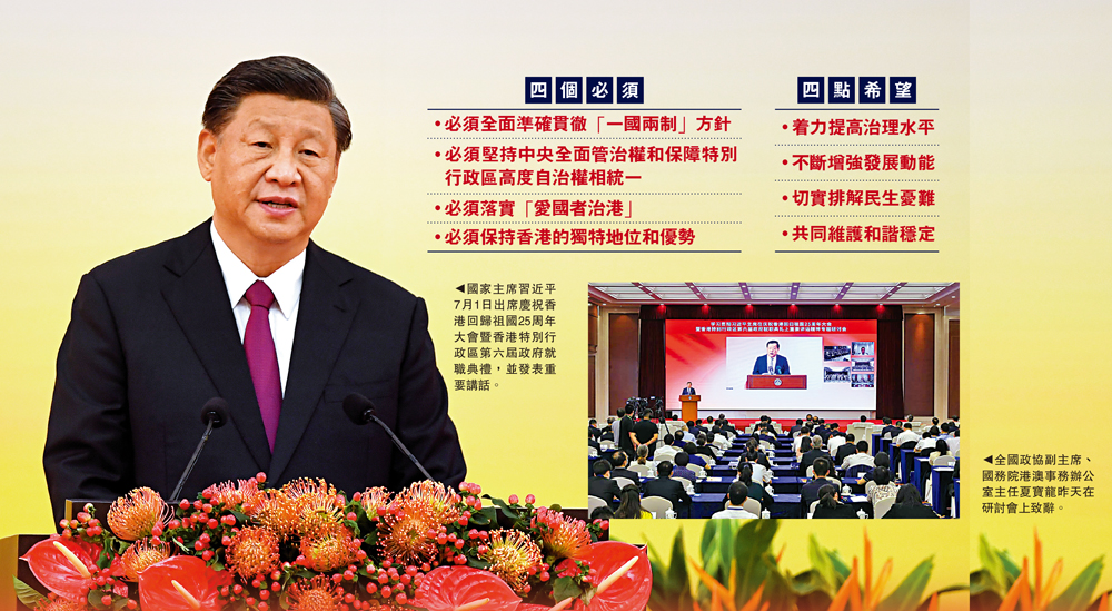 　　圖：國家主席習近平7月1日出席慶祝香港回歸祖國25周年大會暨香港特別行政區第六屆政府就職典禮，並發表重要講話。