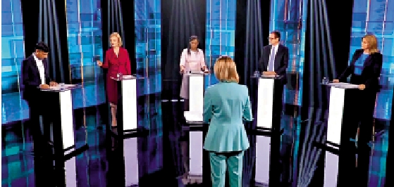 　　圖：英國保守黨黨魁候選人17日參加第二輪電視辯論。\視頻截圖