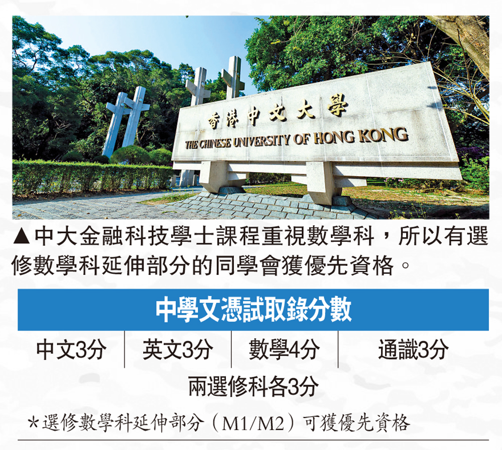 　　圖：中大金融科技學士課程重視數學科，所以有選修數學科延伸部分的同學會獲優先資格。