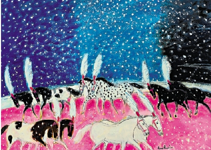 　　圖：法國藝術家安德烈．布拉吉利（André Brasilier）的畫作《細雪中的馬戲團》。\作者供圖