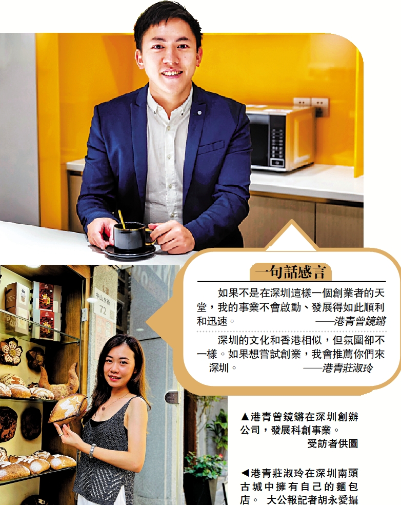 　　上圖：港青曾鏡鏘在深圳創辦公司，發展科創事業。/受訪者供圖