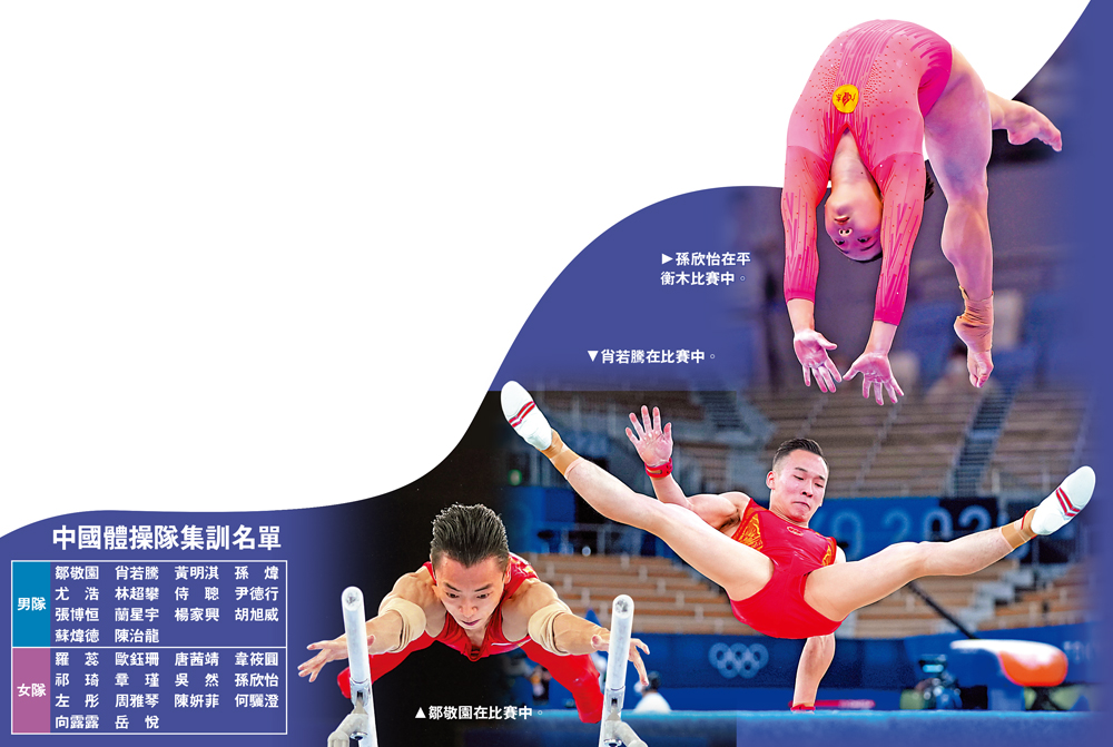 　　圖：（上）孫欣怡在平衡木比賽中。（中）肖若騰在比賽中。（下）鄒敬園在比賽中。