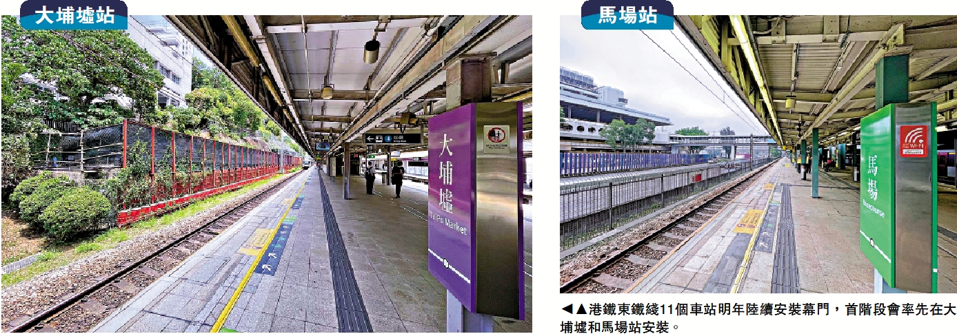　　圖：港鐵東鐵綫11個車站明年陸續安裝幕門，首階段會率先在大埔墟和馬場站安裝。