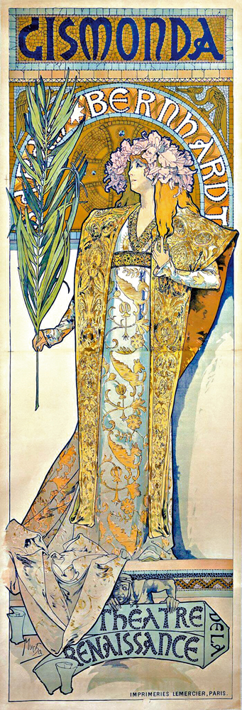 　　圖：慕夏的成名作《吉斯夢妲》招貼，採用了細長的「屏畫」形式。