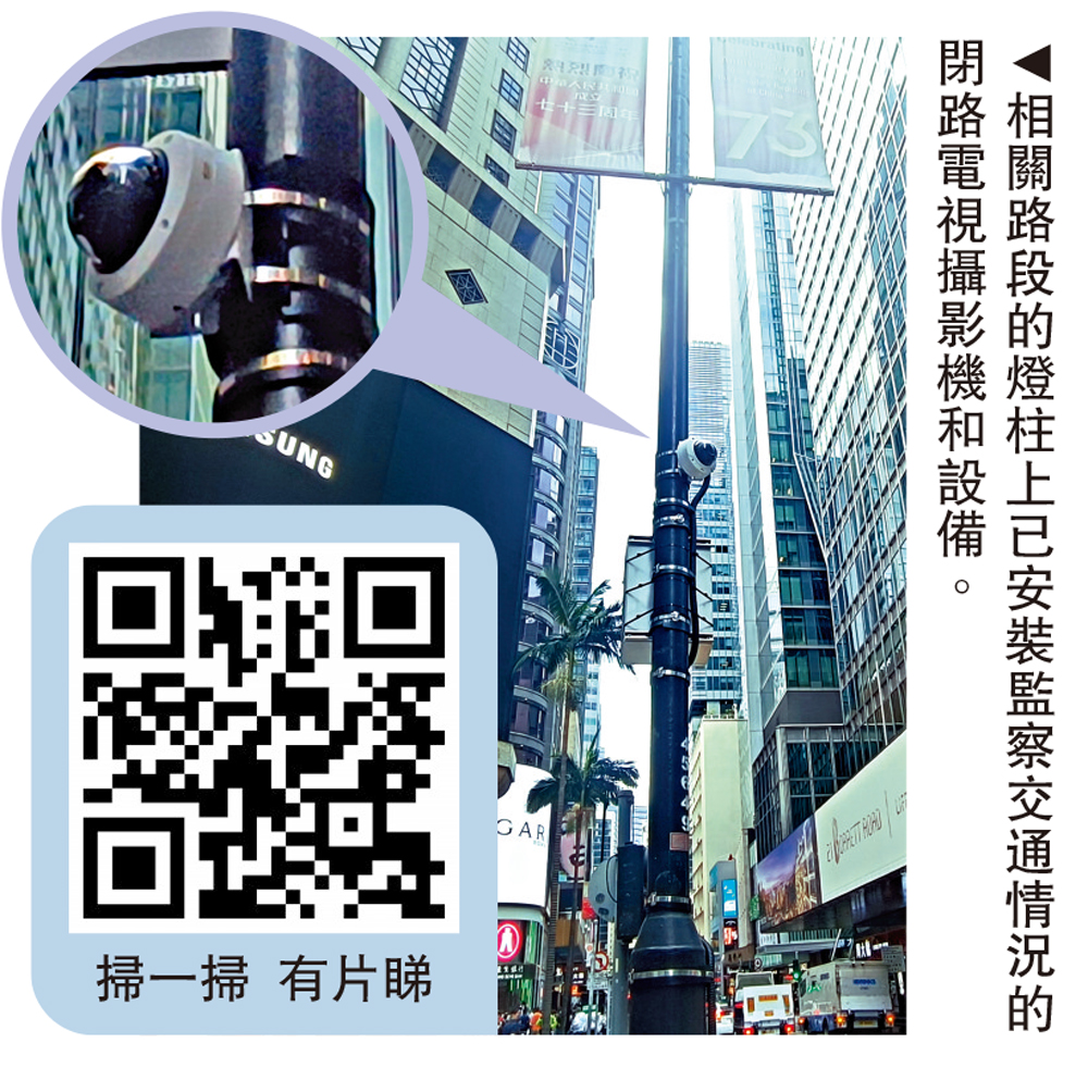 　　圖：相關路段的燈柱上已安裝監察交通情況的閉路電視攝影機和設備。