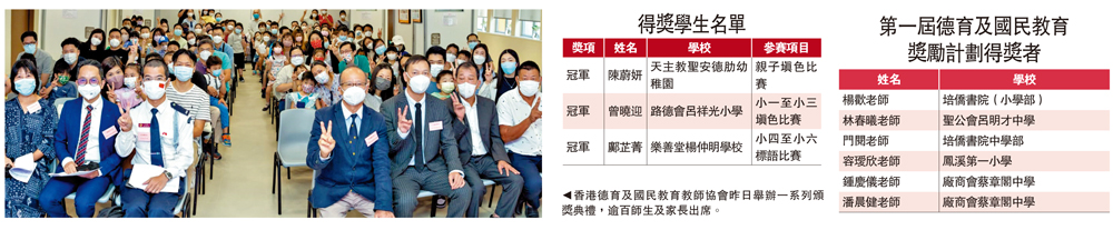 　　圖：香港德育及國民教育教師協會昨日舉辦一系列頒獎典禮，逾百師生及家長出席。