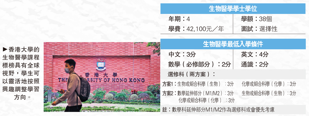 　　圖：香港大學的生物醫學課程標榜具有全球視野，學生可以靈活地按照興趣調整學習方向。