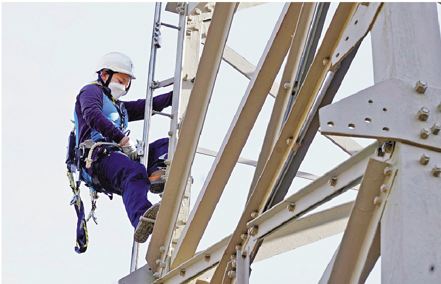 　　圖：電力工程師需要「擒高擒低」以維修及更換設備。\大公報記者林良堅攝