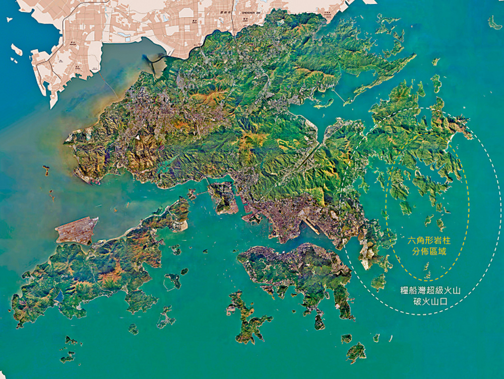 圖:六角形岩柱在香港的分布區域。