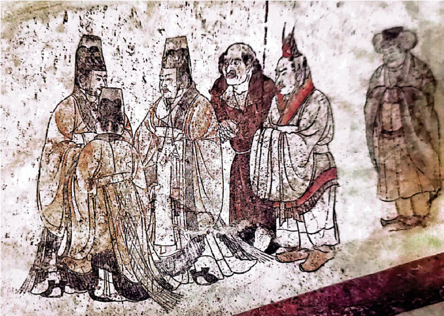 　　圖：陝西乾縣乾陵唐代章懷太子墓壁畫《東客使圖》。