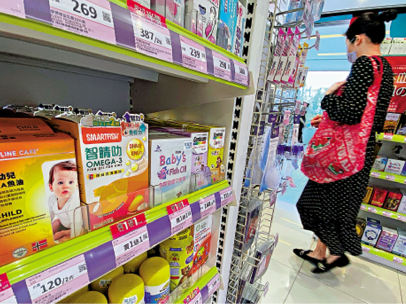 　　圖：港人向來注重健康，喜歡服用魚油丸等補充劑。\大公報記者林良堅攝