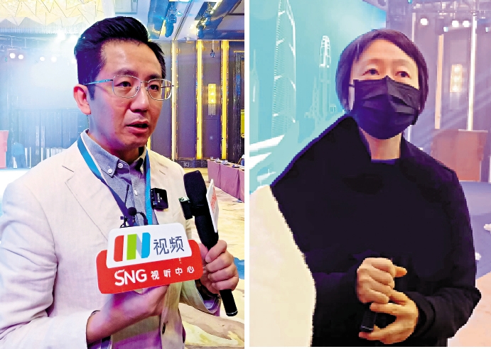 　　圖：港捷旅總經理蘭艷（右）、香港青年鄧智鴻（左）看好通關後深港兩地的發展機遇。\大公報記者毛麗娟攝
