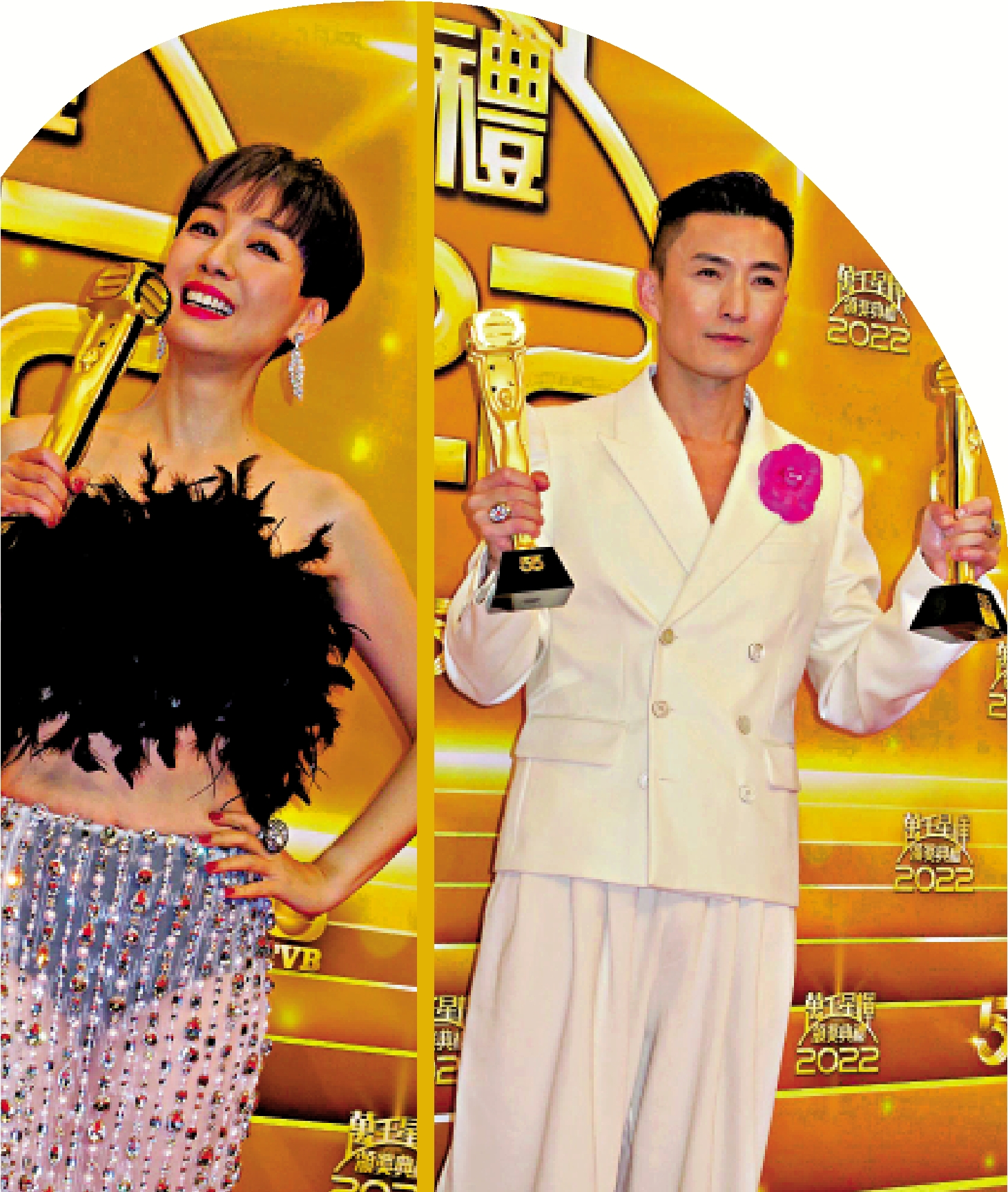 左圖:江美儀獲最佳女主角。;右圖:陳山聰獲最佳男主角,不忘感謝家人。