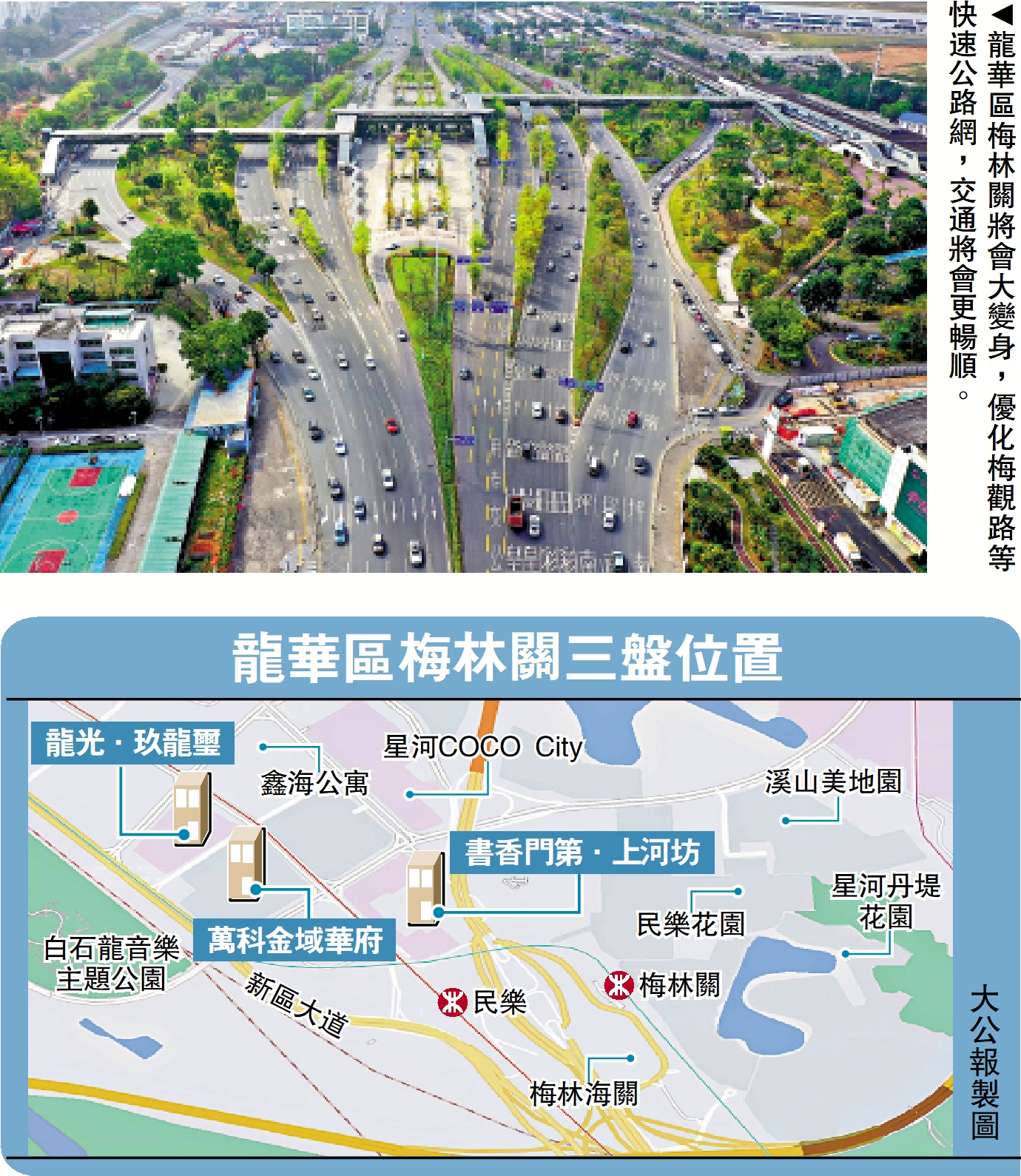 圖:龍華區梅林關將會大變身,優化梅觀路等快速公路網,交通將會更暢順。